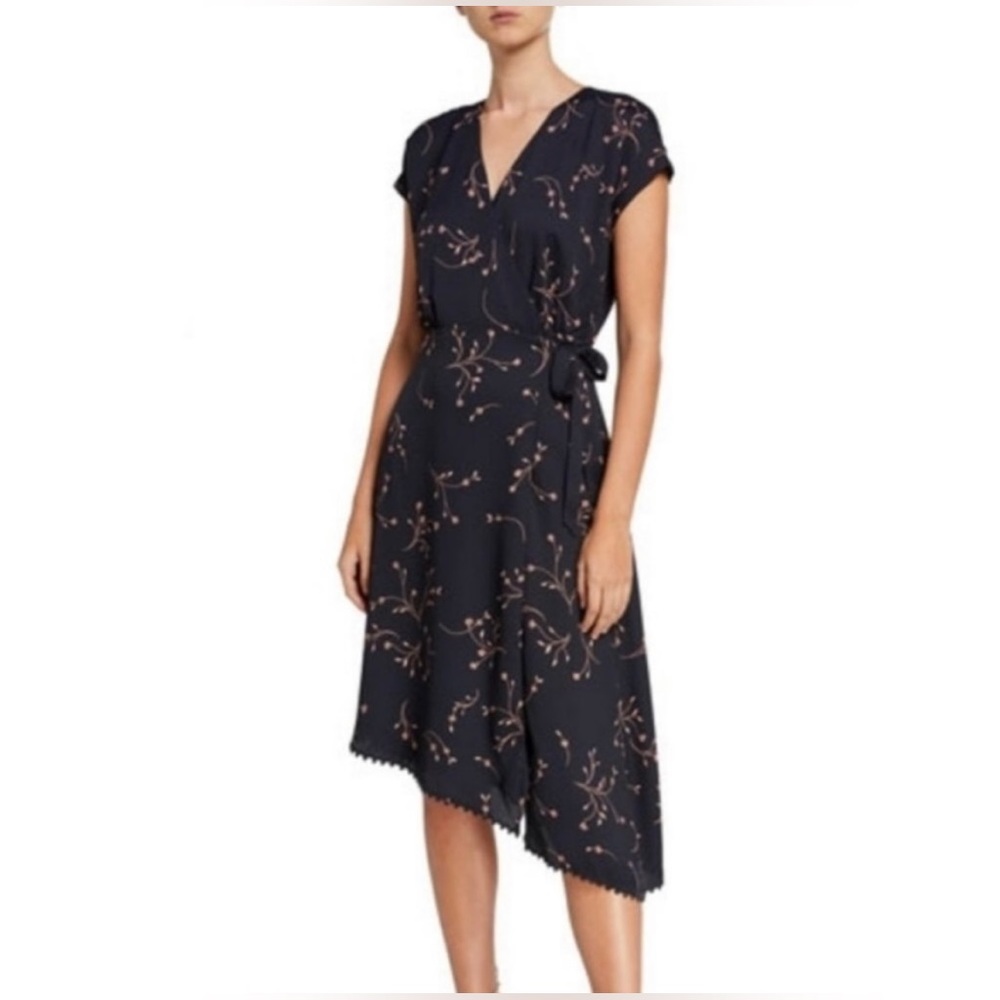 JOIE | Bethwyn Wrap Floral Dress | Size Medium | Navy Blue with pinkish florals